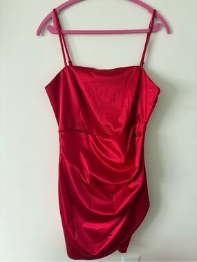 Emerald Sundae Red Satin Spaghetti-Strap Mini Dress